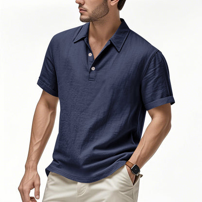 🌿👔 Tricou polo casual bărbătesc din in, lejer, cu guler și mâneci scurte
