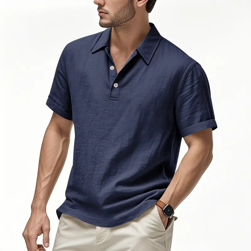 🌿👔 Tricou polo casual bărbătesc din in, lejer, cu guler și mâneci scurte