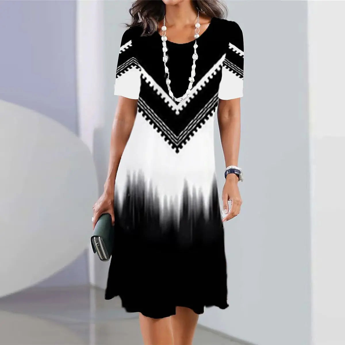 👗【40-120kg】Rochie nouă de damă cu guler rotund și imprimeu✅️Ramburs la livrare