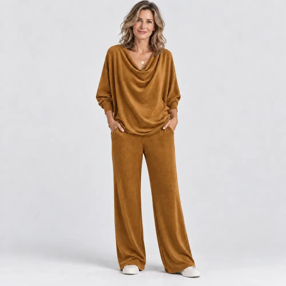 【S-3XL】Set elegant din două piese: top din catifea + pantaloni casual