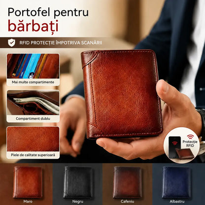 50% REDUCERE 👝✨ Portofel nou pentru bărbați, anti-furt, din piele naturală