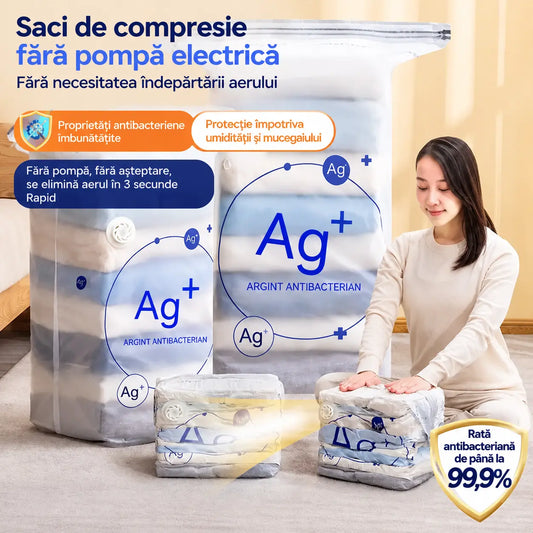 🧳【Set de 5 bucăți】Doar 169 lei 💨 Saci de depozitare cu vidare, compresibili și de mare capacitate: fără nevoie de pompă de aer, etanși și rezistenți la scurgeri, ideali pentru economisirea spațiului din bagaje și din casă ✈️