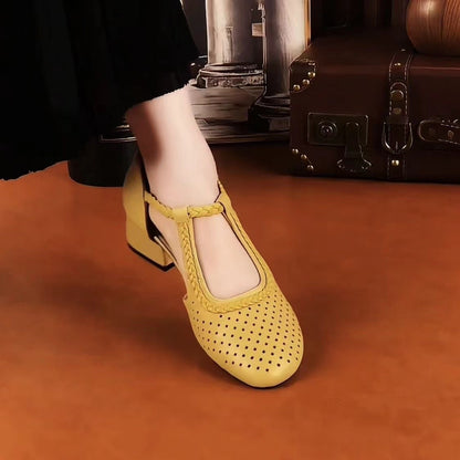 🔥Αγοράζεις 1, παίρνεις 1 δωρεάν 🔥【35-40】Καλοκαιρινά πέδιλα 2025 με φαρδύ τακούνι και μαλακό διάτρητο δέρμα