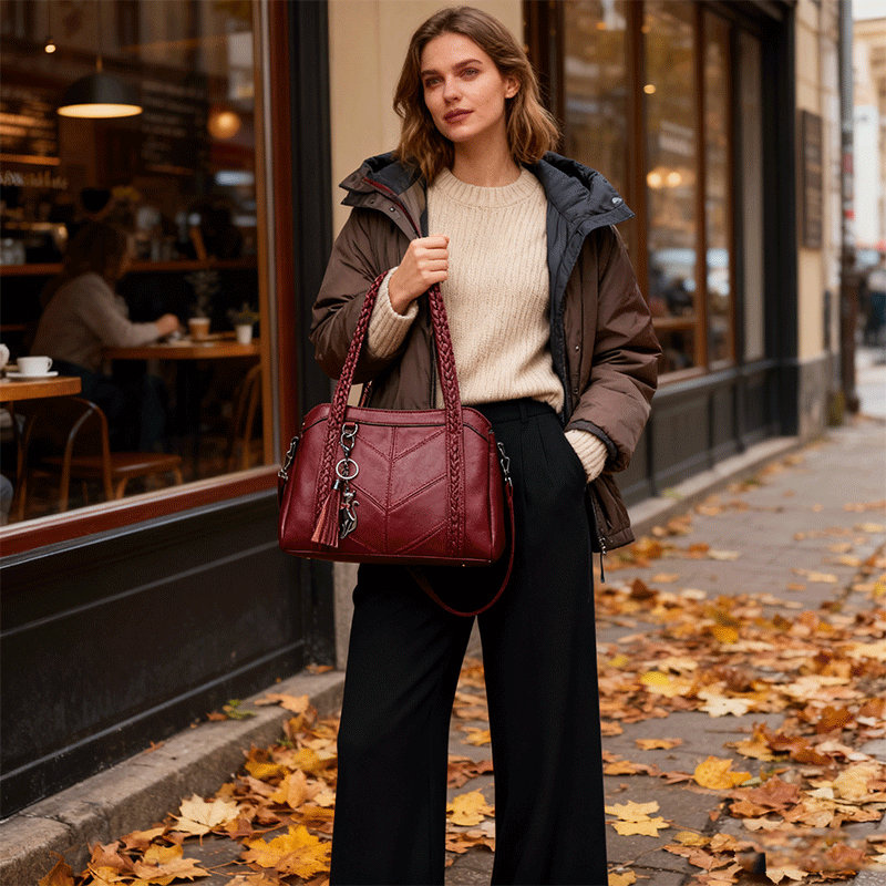 【🔥Horúci výpredaj🔥 Model 2025】Módna taška z hovädzej kože, trojvrstvová veľká kapacita, mäkká a pohodlná koža