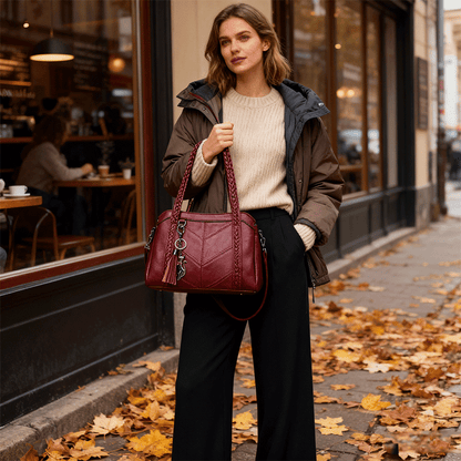 【🔥Horúci výpredaj🔥 Model 2025】Módna taška z hovädzej kože, trojvrstvová veľká kapacita, mäkká a pohodlná koža