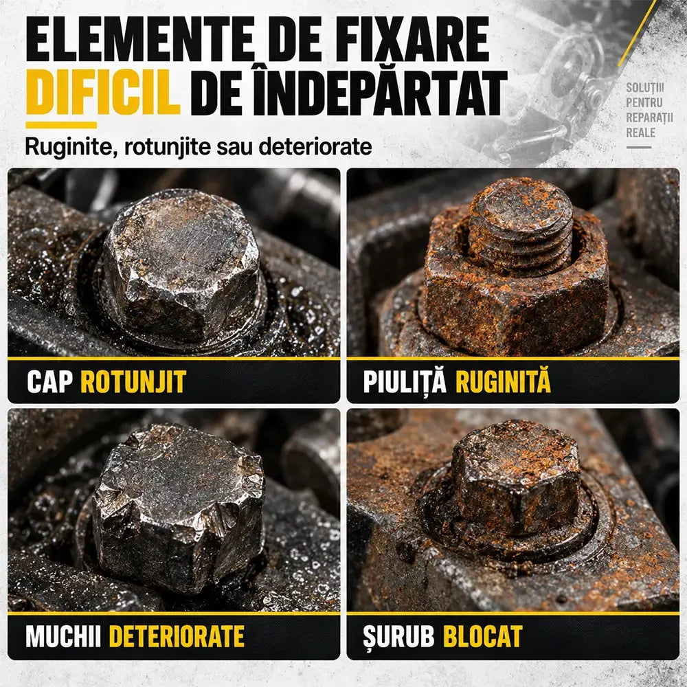 🛠️ O soluție profesională pentru șuruburi blocate! Set de extractoare pentru piulițe și șuruburi deteriorate (14 piese)! Oțel crom-molibden ultra-rezistent · Profil antiderapant · Include geantă de transport!