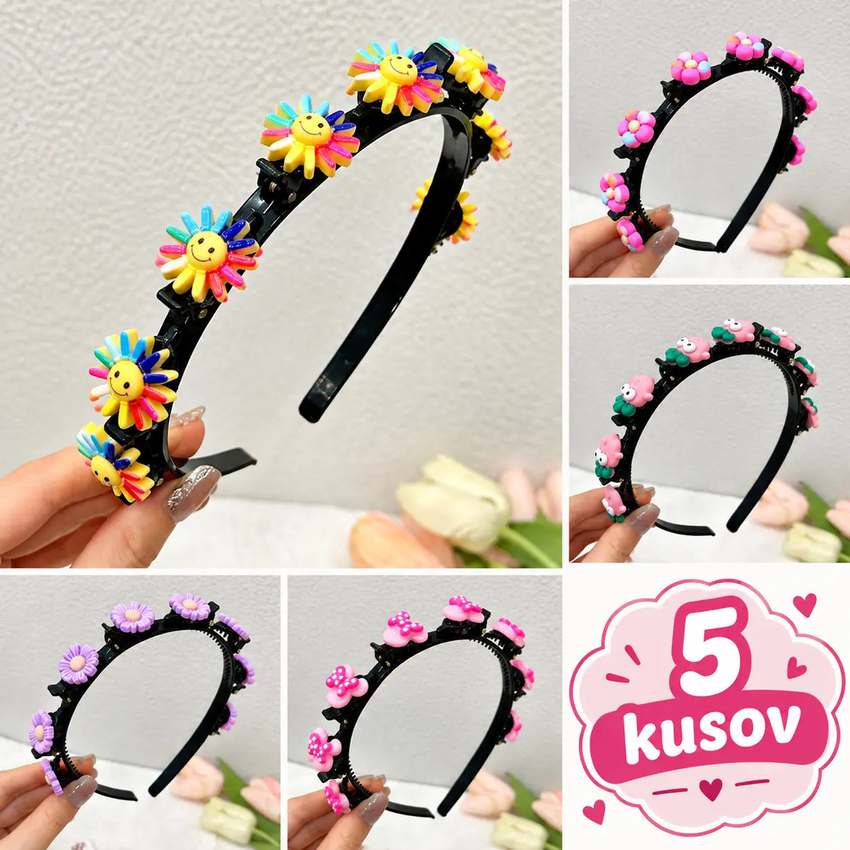 👑【5 bucăți】Agrafe de păr, accesorii și panglici împletite pentru fete