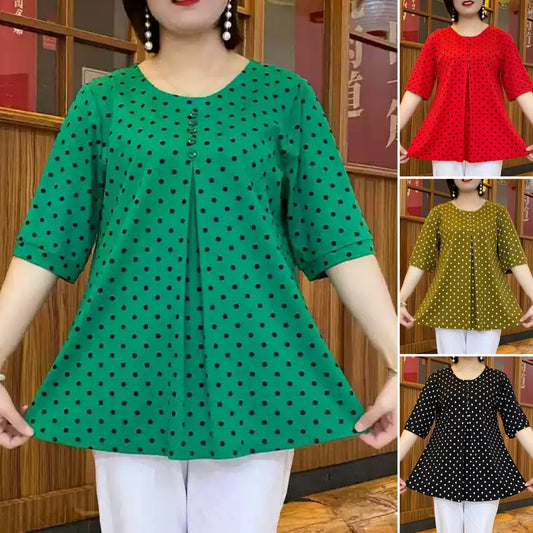 ❤️【Ofertă limitată】Cămașă nouă cu mânecă scurtă și imprimeu cu buline 2025 ✅ Acoperă abdomenul și subțiază ✅ Material confortabil și rezistent la decolorare