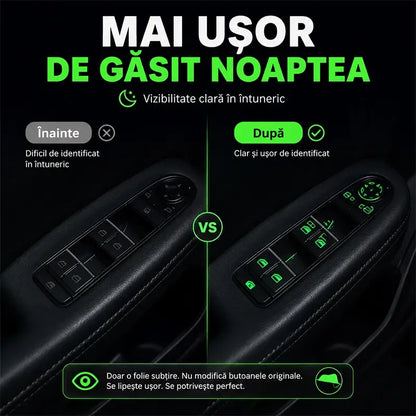 Autocolante Fluorescente/Fotoluminiscente Universal pentru Butoane Auto – Vizibilitate Perfectă Noaptea, Instalare Rapidă și Fără Urme (Set 4 Piese / Pachet Combinat) 🚗💡✨