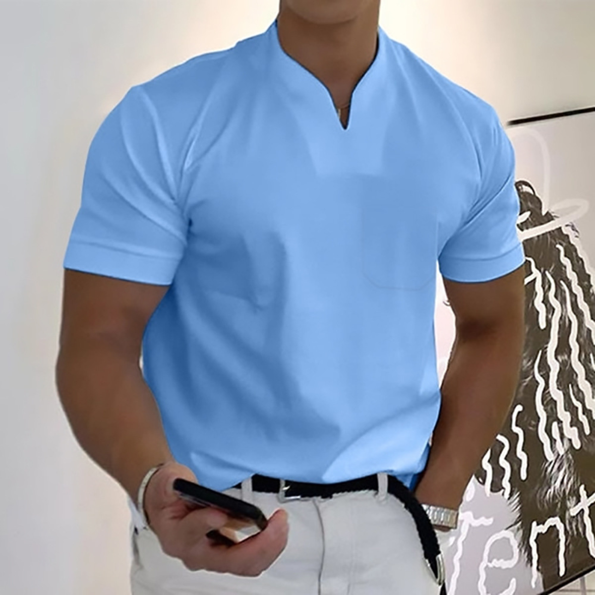 💪👔Tricou polo sport supradimensionat pentru bărbați, confecționat din bumbac elastic