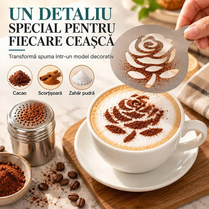 ☕ Set 9 Şabloane din Inox pentru Decorare Cafea și Deserturi – Transformați cappuccino-ul și prăjiturile în opere de artă! 🍰✨