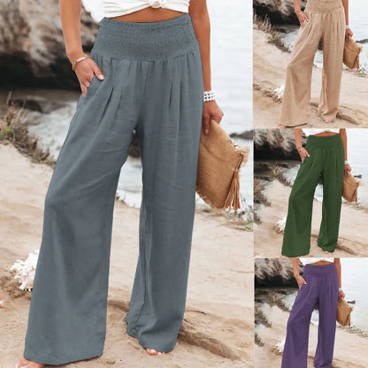 🔥🔥【S-3XL】Pantaloni largi casual de vară pentru femei din bumbac și in