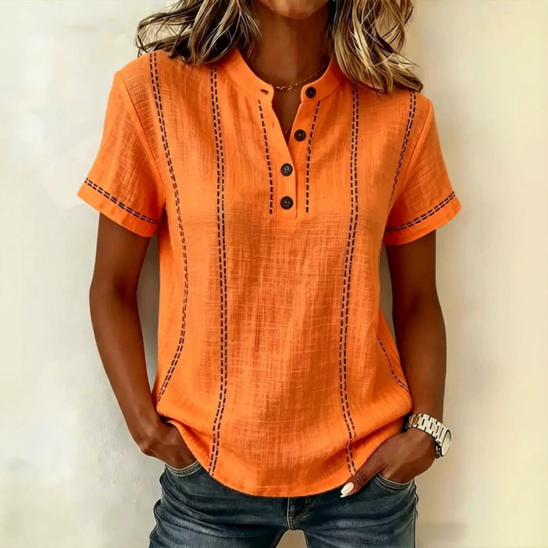 ⏳Ofertă limitată!⏰【40-100 kg】Tricou nou pentru femei, casual, cu mânecă scurtă, din bumbac și in