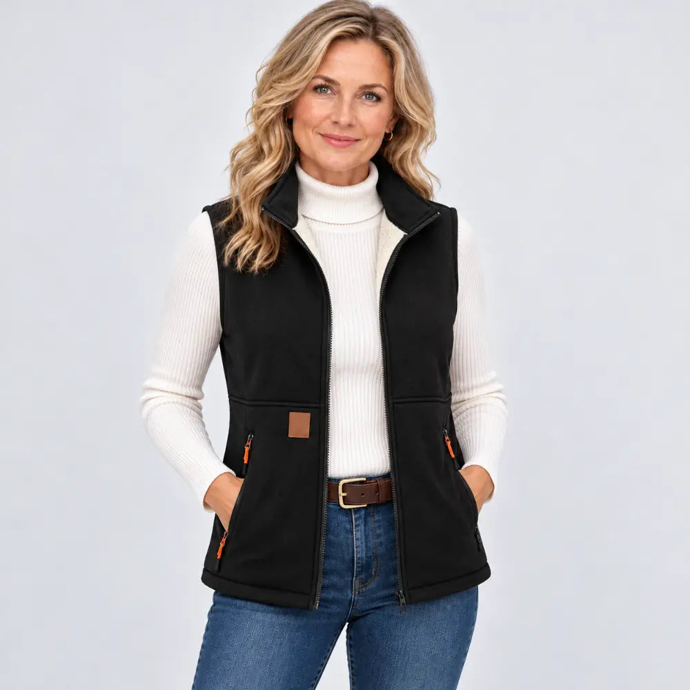 🎁【M-4XL】Vestă pentru femei cu căptușeală din fleece – Dispune de un guler înalt călduros și de un material gros, izolant; potrivită pentru a fi purtată toamna și iarna.