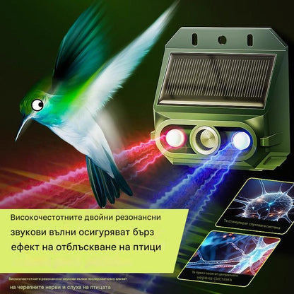 【Купете едно, вземете едно безплатно】🔥Слънчев ултразвуков репелент за птици за външна употреба, с мигащи инфрачервени светлини, червени и сини светодиоди