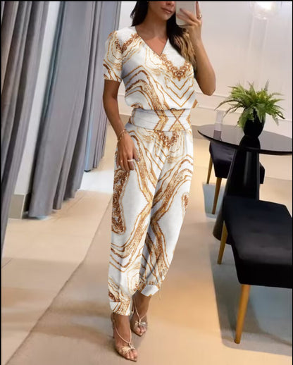 ✨💕【Top + Pantalonii】Costum casual din două piese pentru femei cu imprimeu