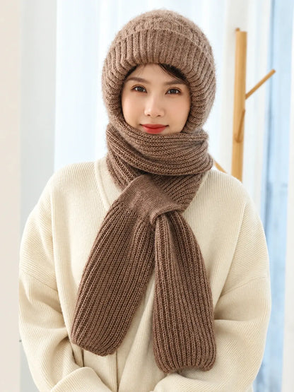 🔥【Căciulă + eșarfă】🔥🐏 Eșarfă de înaltă calitate, confortabilă, moale și rezistentă la vânt, cu glugă și protecții integrate pentru urechi.