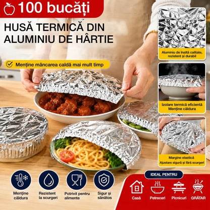 🍽️Noua husă termică pentru mâncare ⏰ Folie de aluminiu rezistentă pentru acoperirea vaselor, ideală pentru mesele zilnice