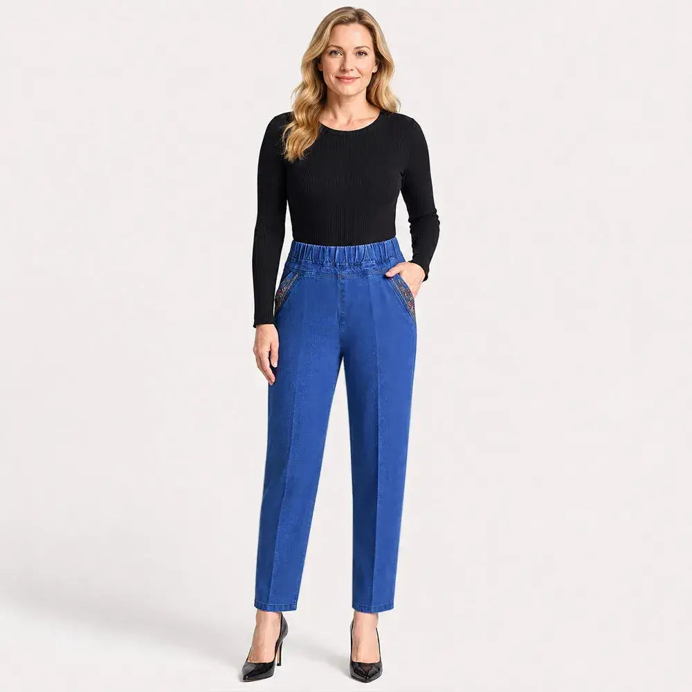 👖【L-5XL】Blugi de vară pentru femei, cu elasticitate înaltă, respirabili și confortabili, croială flatantă, ușor de combinat.