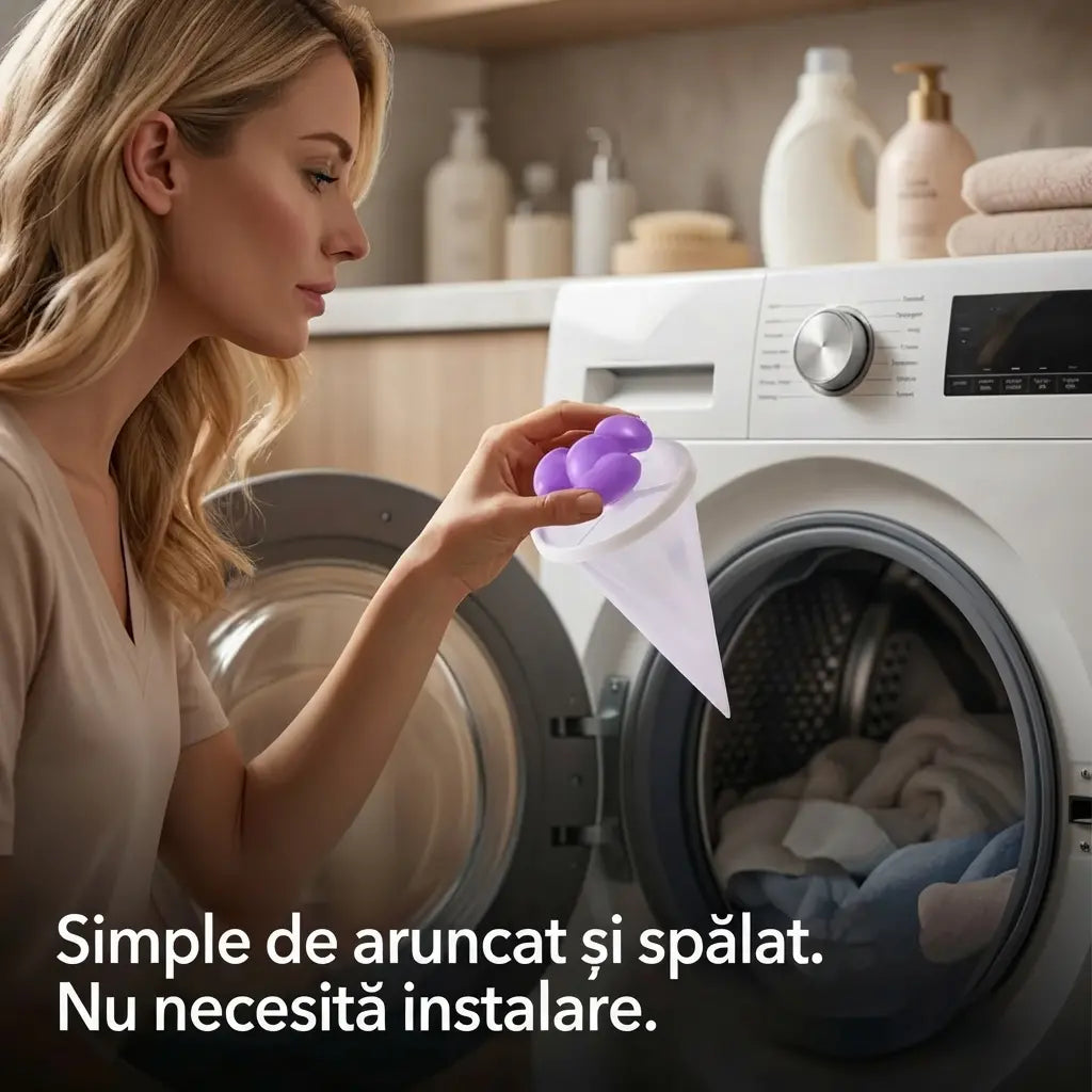 🌀 Set de 6 piese – 129 RON ✨ Filtru plutitor pentru mașina de spălat – Reține scamele, părul și blana animalelor de companie la fiecare spălare 🧺