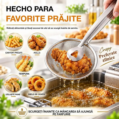 🍟🍗【3 bucăți la 139 lei【Cumperi 1, primești 2 gratuit】Ustensilă 2-în-1: Spumieră tip sită și clește – din oțel inoxidabil, pentru prăjire și scurgere