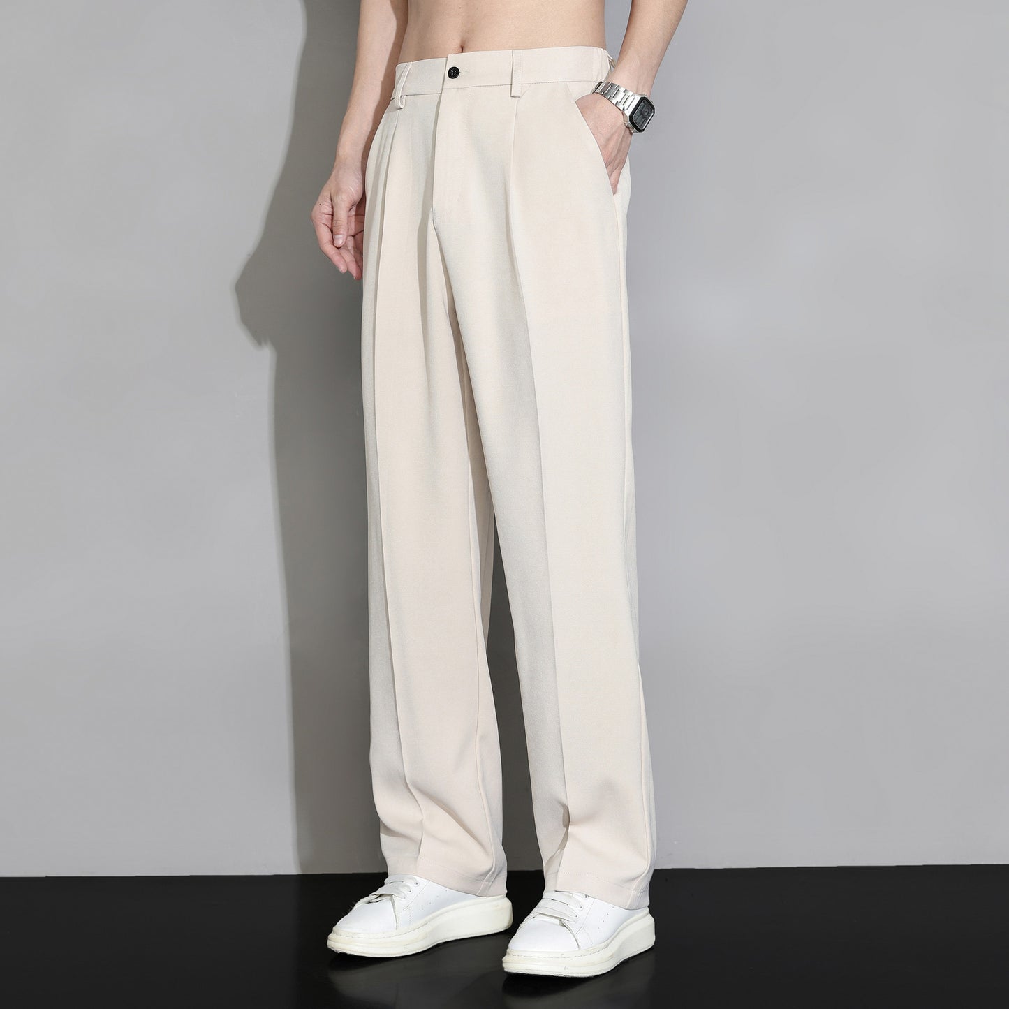 🆒👖 50% reducere🔥【4-120kg】Pantaloni largi de vară pentru bărbați, din mătase glacială, cu uscare rapidă, pantaloni lejeri, drepți și casual