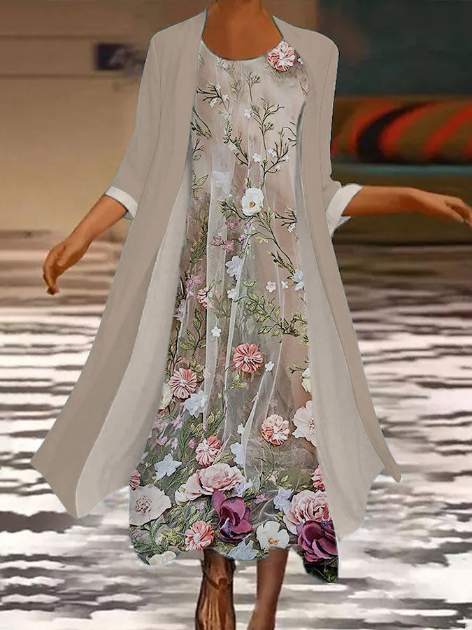 🌻 Reducere -50%🔥【40-120 kg】Rochie nouă pentru femei cu imprimeu floral, rochie din două piese și decolteu rotund