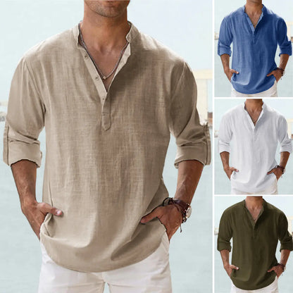 👔Reducere -50%🔥【S-5XL】Cămașă bărbătească nouă, din amestec de bumbac și in, lejeră și respirabilă.
