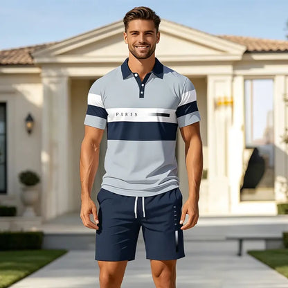 ✨Colecția Vară 2026✨ Set Tricou Polo și Pantaloni scurți pentru bărbați 🏝️ Imprimeu digital 3D modern!