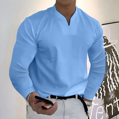 👔🔥Tricou sport bărbătesc din bumbac cu mânecă lungă și decolteu în V