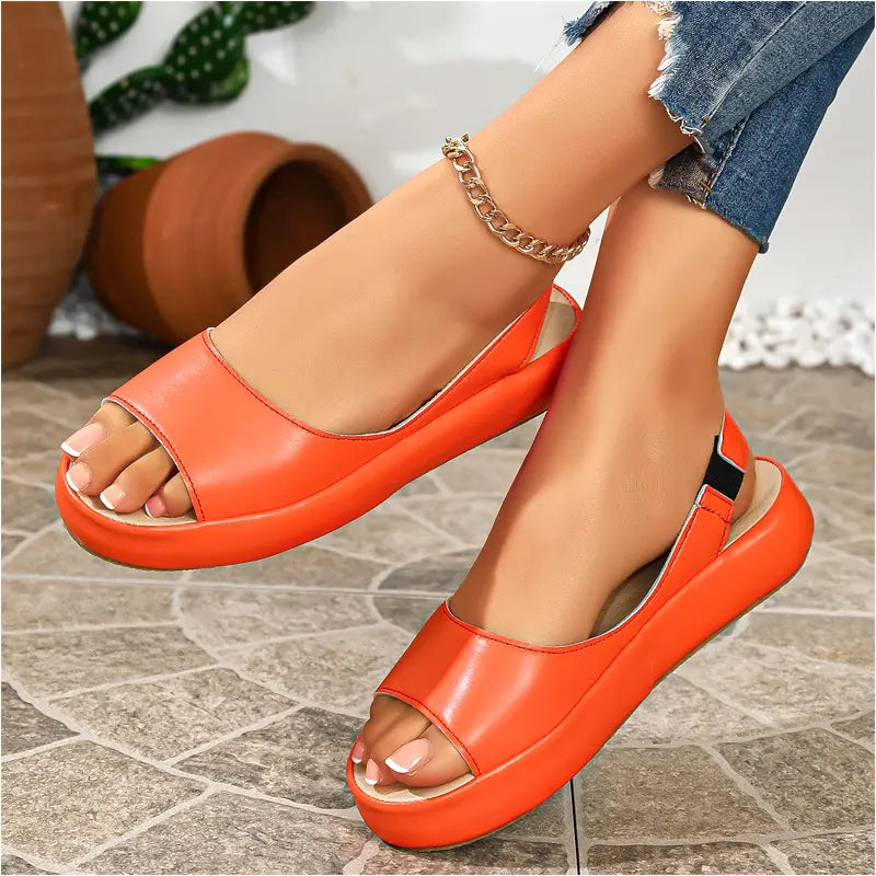 👡 Sandale cu platformă, din piele naturală, cu vârful deschis – Talpă anatomică moale, model slip-on ☀️✨