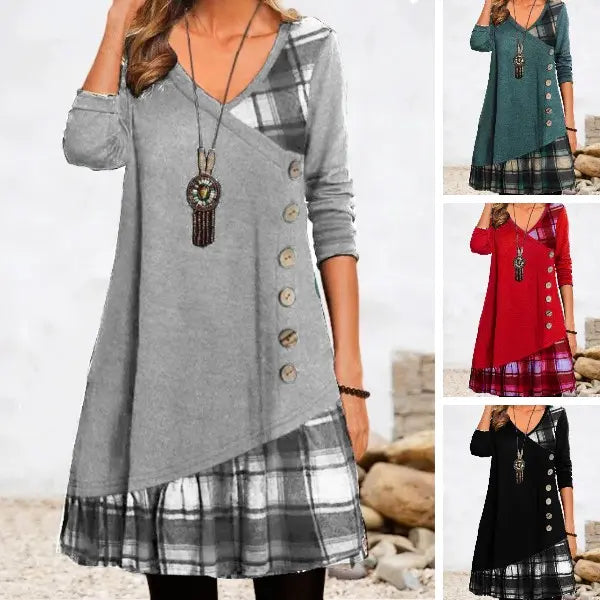 👗【Reducere de 49%🔥】Rochie casual de damă cu mânecă lungă și detalii contrastante
