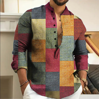 👔 Cămașă bărbătească din bumbac și in cu model geometric