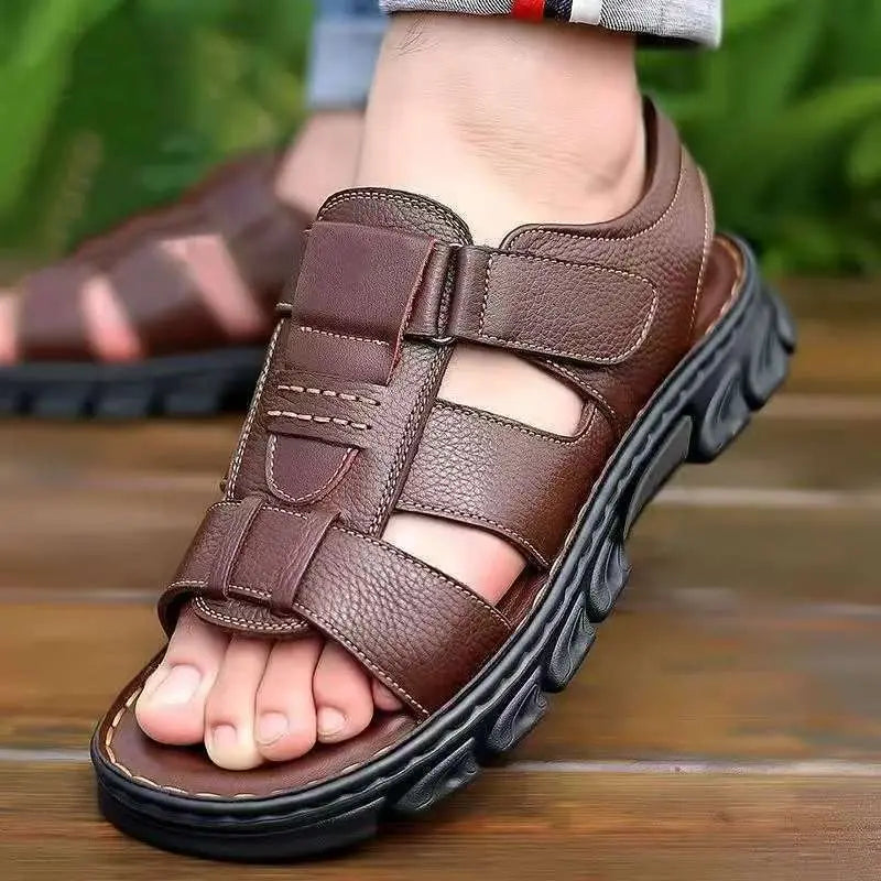 🔥👟 (50% OFF)【38~44】Sandale de plajă antiderapante din piele moale, lucrate manual, pentru bărbați