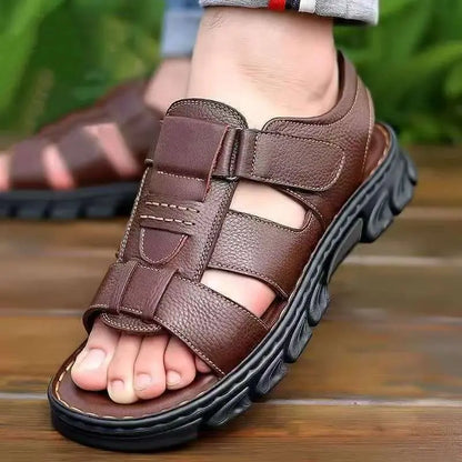 🔥👟 (50% OFF)【38~44】Sandale de plajă antiderapante din piele moale, lucrate manual, pentru bărbați