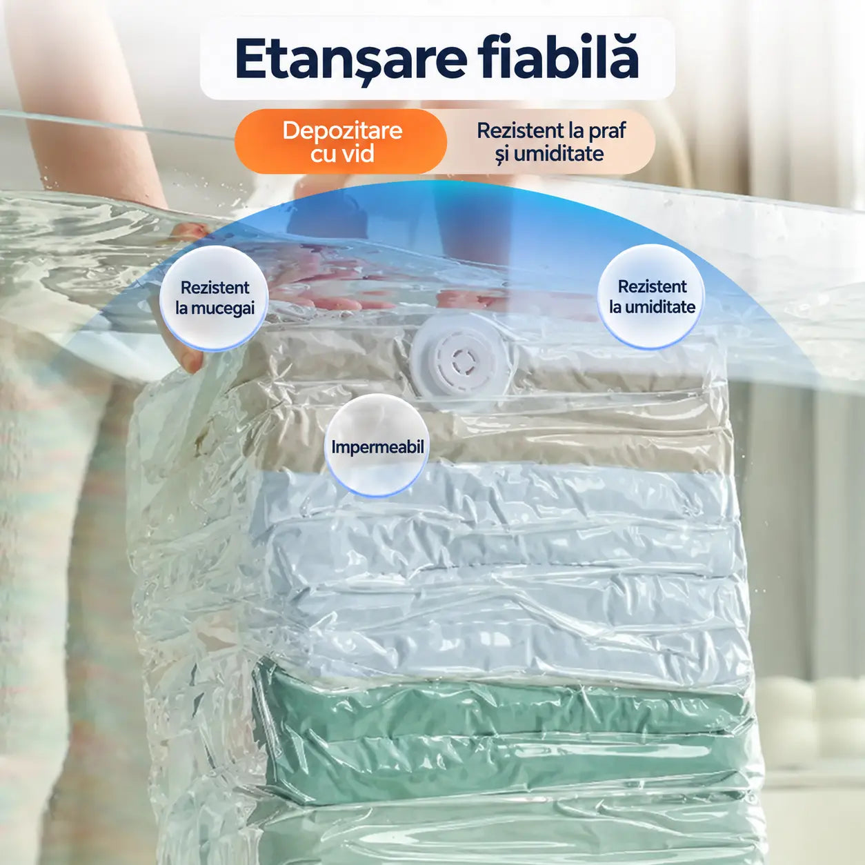 ✨【Set de 5 bucăți】💨 Saci mari de depozitare în vid, compresibili: fără pompă, etanși și ideali pentru economisirea spațiului în valize și acasă ✈️