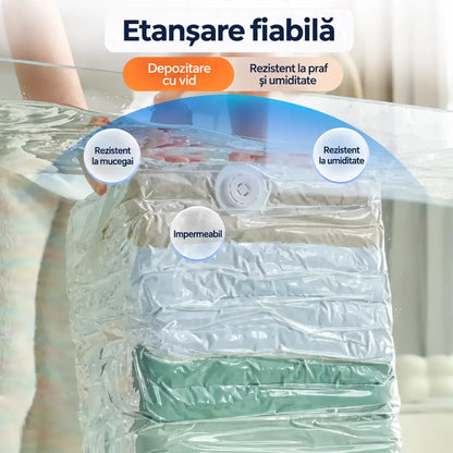 ✨【Set de 5 bucăți】💨 Saci mari de depozitare în vid, compresibili: fără pompă, etanși și ideali pentru economisirea spațiului în valize și acasă ✈️