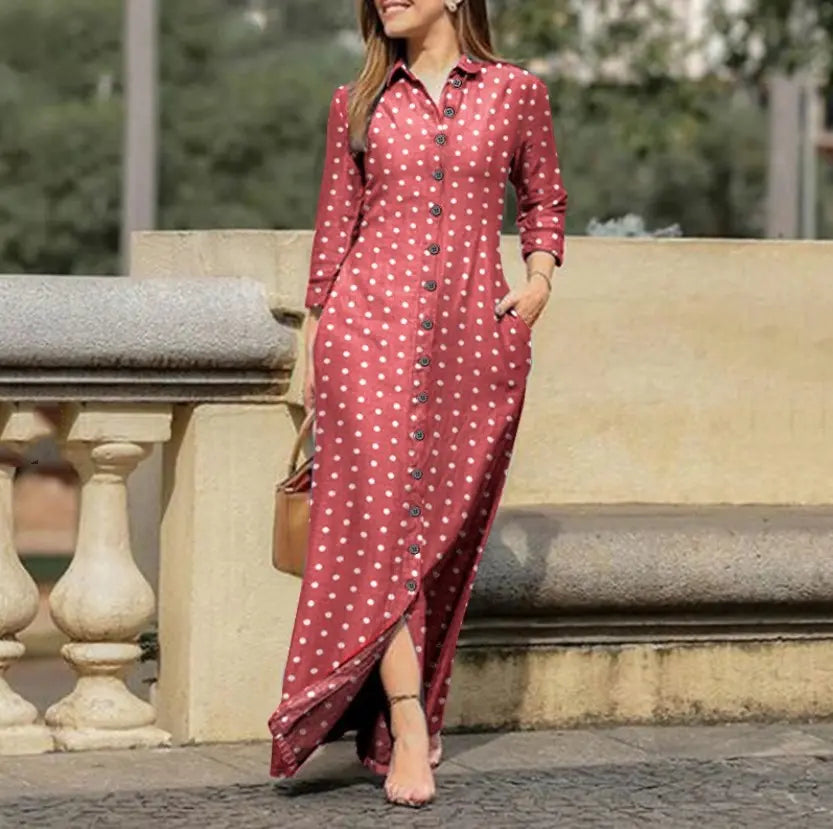 💃🔥Rochie cămașă pentru femei, cu nasturi, rochie casual cu mâneci lungi și guler, imprimeu floral.