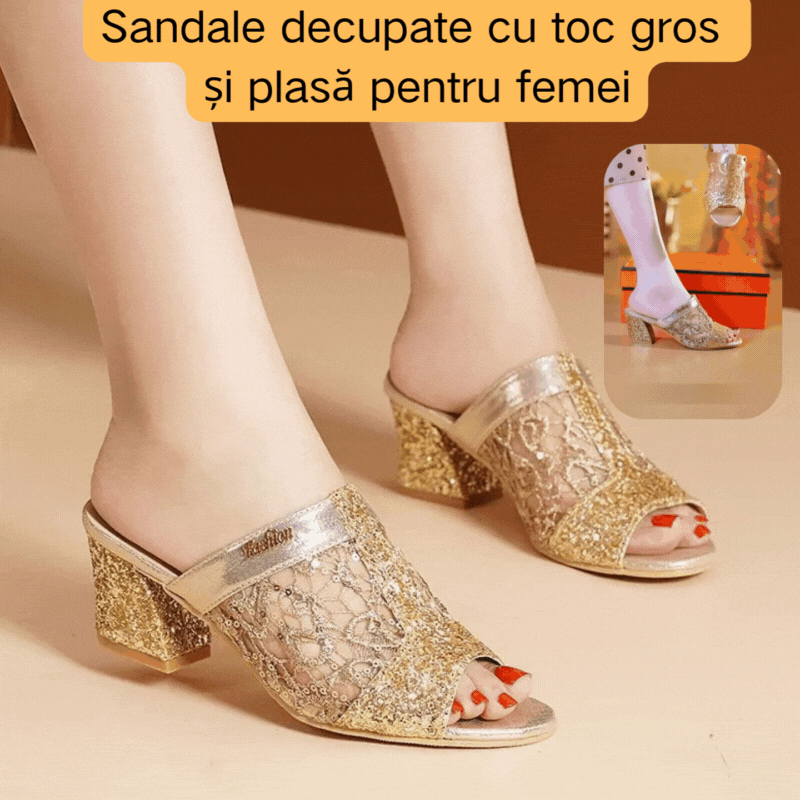 🎉Promoție de vară pentru produse noi【35-40】Sandale decupate cu toc gros și plasă pentru femei
