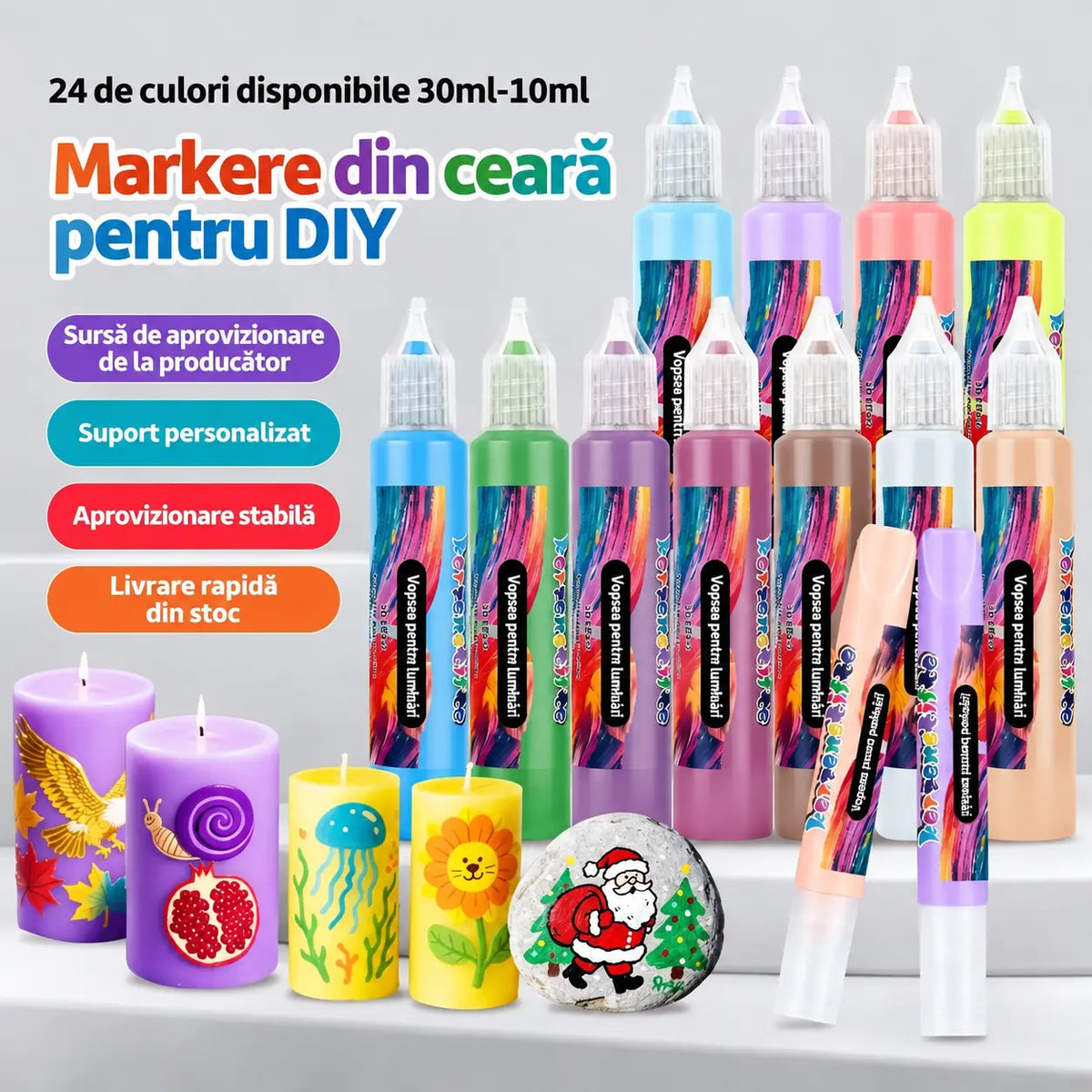 🎨【24 de culori într-o cutie】🥳💞Markere de pictură 3D pentru lumânări cu 24 de culori!