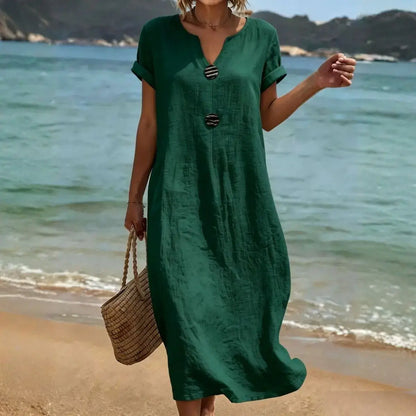 👗【S-3XL】Rochie de vară confecționată din in și bumbac | Croială lejeră, care flatează silueta, ușoară și vaporoasă, elegantă și confortabilă de purtat toată ziua
