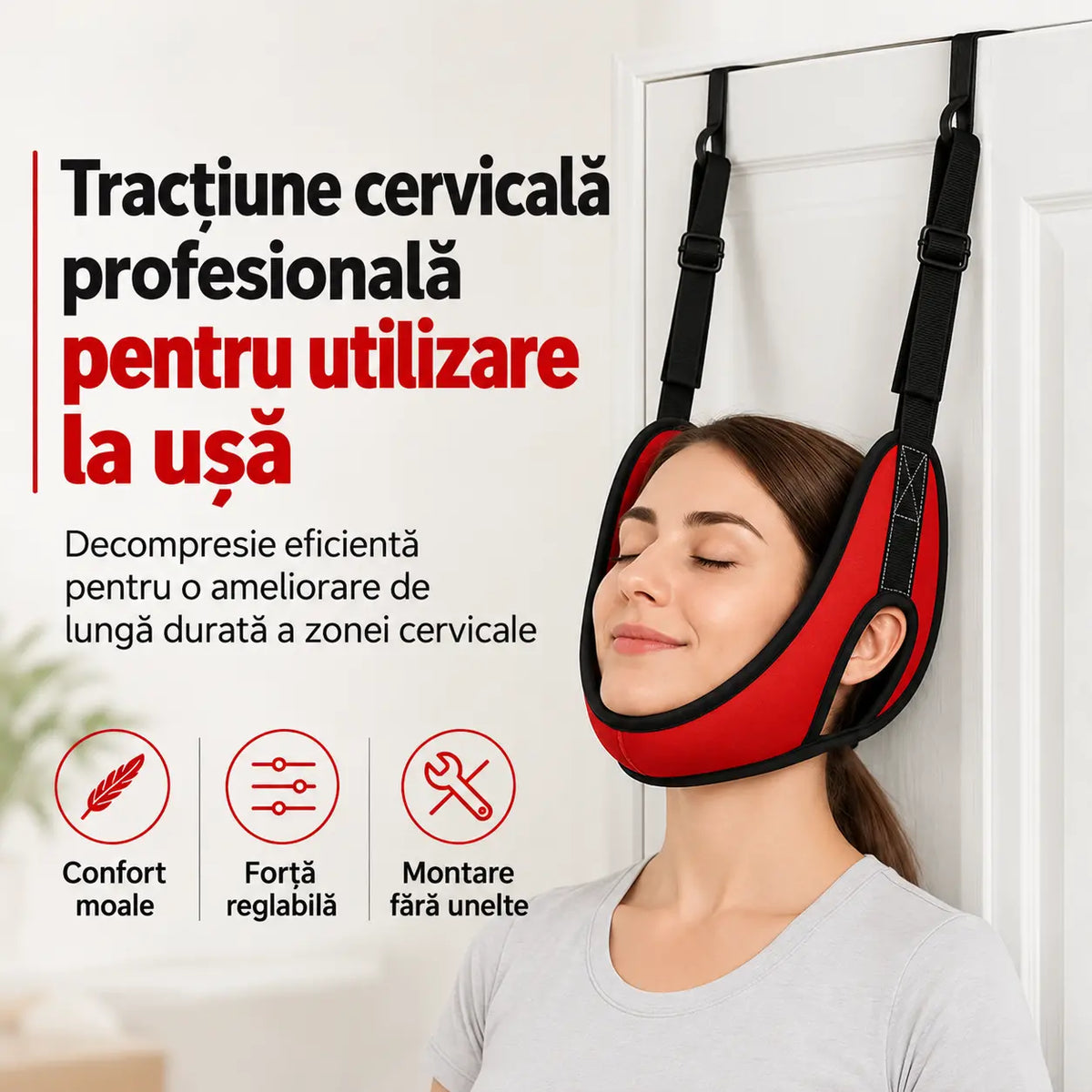 💥【Ultima zi: reducere de 50%】Dispozitiv de tracțiune cervicală cu prindere pe ușă – pentru întinderea gâtului și ameliorarea durerilor cervicale