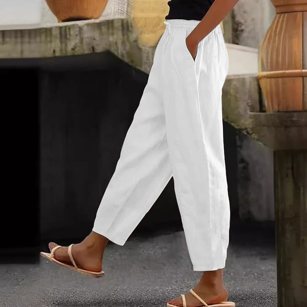 😍💕Reducere de 48%💕【40-120kg】Pantaloni casual din bumbac și in pentru femei ✅️Ramburs la livrare