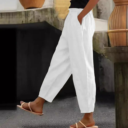 😍💕Reducere de 48%💕【40-120kg】Pantaloni casual din bumbac și in pentru femei ✅️Ramburs la livrare
