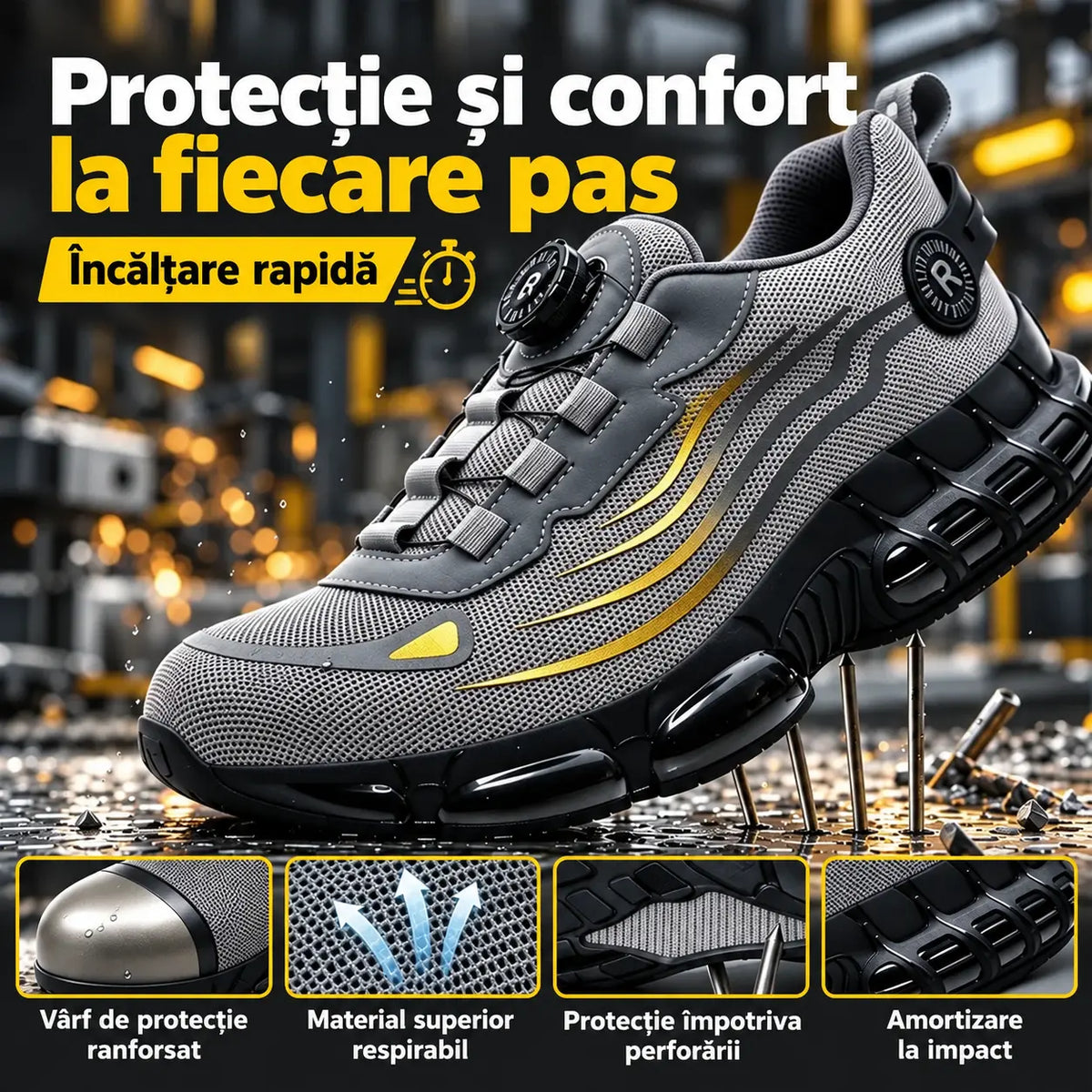 💥 Puțin mai scumpi, dar de calitate foarte bună! Pantofi de protecție rezistenți la impact și perforare, cu elemente de protecție din oțel, confortabili și antiderapanți