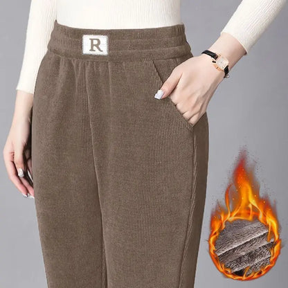 🔥🔥【S-5XL】Pantaloni de damă din reiat gros și confortabil, cu căptușeală moale din fleece.