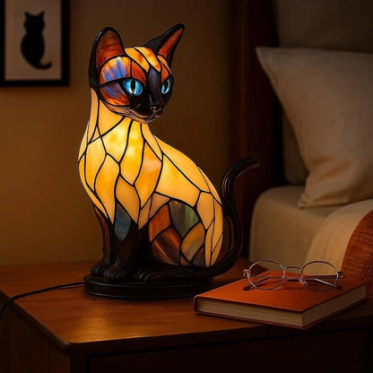 🐱🔥Lampă de masă în formă de pisică, lampă de noapte retro din rășină colorată, cu tematică pisicească
