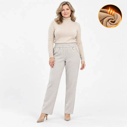 💥【XL–6XL】Pantaloni casual pentru femei, cu căptușeală groasă din fleece – material cu aspect de amestec de lână