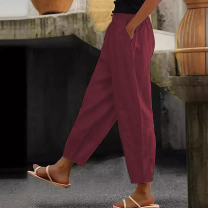 😍💕Reducere de 48%💕【40-120kg】Pantaloni casual din bumbac și in pentru femei ✅️Ramburs la livrare
