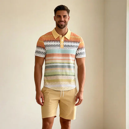 ✨Colecția Vară 2026✨ Set Tricou Polo și Pantaloni scurți pentru bărbați 🏝️ Imprimeu digital 3D modern!
